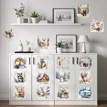16 Pcs Winter Animals Rub-On Transfers for Furniture & Crafts - style: Winter Animals