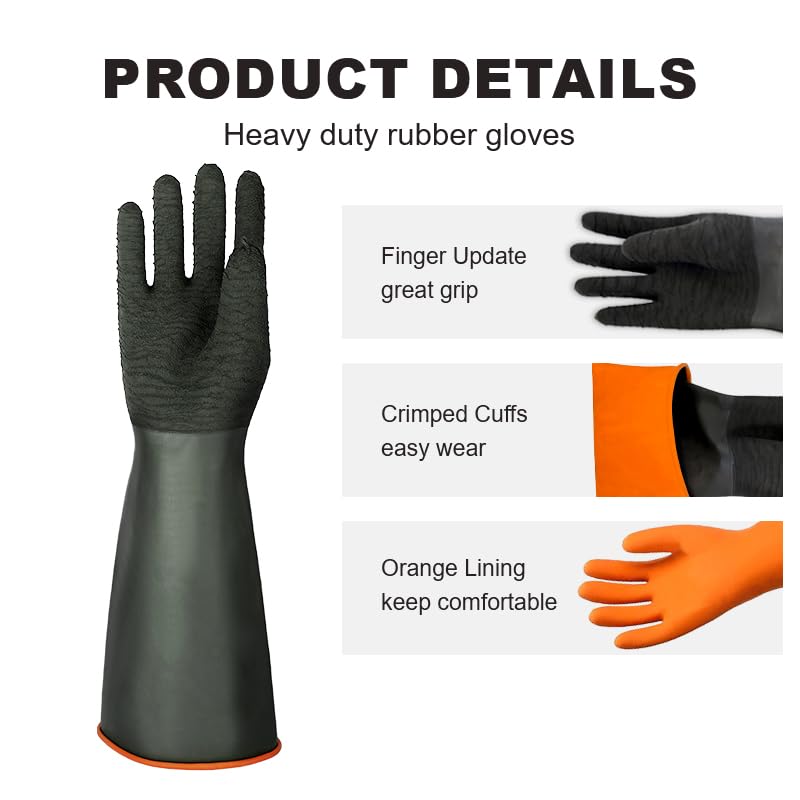 North Tower Heavy Duty Rubber Gloves, Industrial Gloves,Black （22in,1 pair） - size: 22”（1 pair）