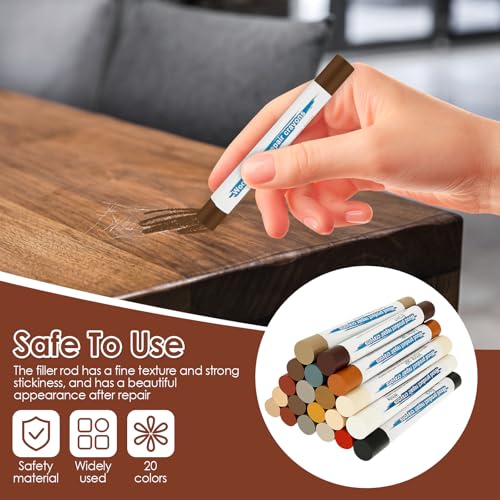 Furniture Repair Kit with 22 Pieces, Lasting Result, Wood Crayons Marker, Wood Paint Touch Up Pen, Wood Floor Scratch Repair Kit for