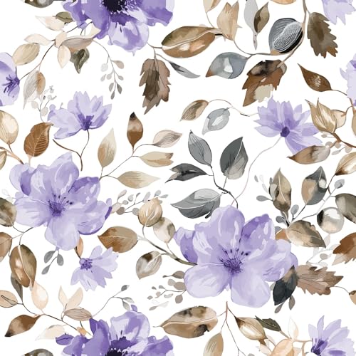 Modern Purple Floral Peel and Stick Wallpaper 17.7" x 124" - color: Purple/Brown, size: 17.7" x 124"