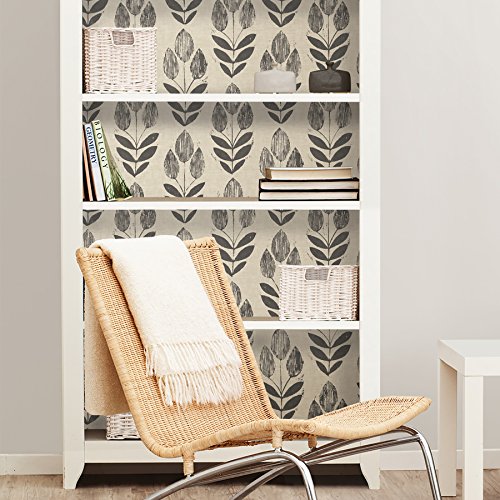 NuWallpaper Folk Tulip Peel and Stick Wallpaper, Neutral, Textured Removable Wallpaper, 20.5 in x 18 ft - color: Neutral