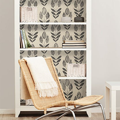 NuWallpaper Folk Tulip Peel and Stick Wallpaper, Neutral, Textured Removable Wallpaper, 20.5 in x 18 ft - color: Neutral