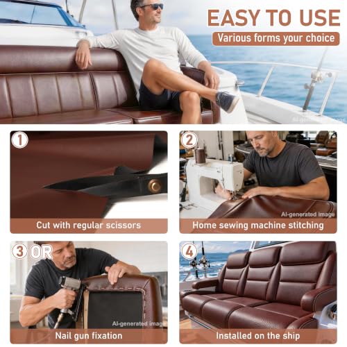 Marine Vinyl Faux Leather: 3 Yard Roll Coffee Brown Upholstery Fabric 0.6mm Premium Faux Leather - UV, Waterproof & Scratch-Resistant for Boat Seat Car Sofa Repair - color: Coffee, size: 3Yard（54"x108"）