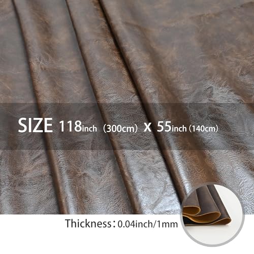 300x140cm Dark Brown Soft Faux Leather Fabric, 1mm Thick PU Material - color: Dark Brown, size: 118x54 inch