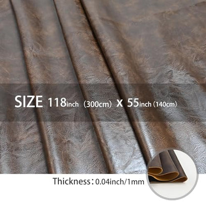 300x140cm Dark Brown Soft Faux Leather Fabric, 1mm Thick PU Material - color: Dark Brown, size: 118x54 inch