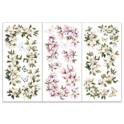 OLYCRAFT 3pcs/Set Magnolia Rub on Transfers for Furniture and Crafts 6x12 inch Flower Corner Furniture Decals Butterfly Transfer Stickers Rub on Decals for Wood Furnitures Home Decor - style: Magnolia Border