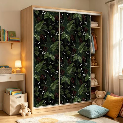 Dark Green Botanical Berries Peel and Stick Wallpaper 17.5" x 118" - color: Black/Dark Green, size: 17.5" x 118"