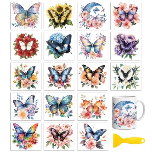 Peacoblue Butterfly and Flower Rub On Transfers for Craft, Transfer Sticker - style: Butterfly and flower