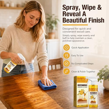 Beeswax Wood Polish, Bees Wax Furniture Polish and Cleaner, Beeswax Spray for Furniture & Floors,Wood Polish Cleaner,Restores Shine,Multi-Purpose Natural Micro-Molecularized Beeswaxs Essential Oil Wax - color: 1 PACK