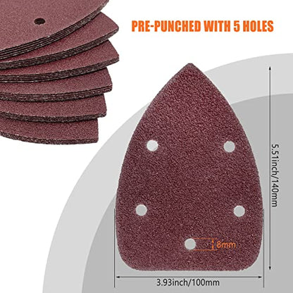 Detail Sander Sandpaper, 40 Grits Mouse Sanding Pads 5 Holes Hook and Loop Sanding Sheets for 140mm Mouse Palm Detail Sanders, 50pcs - size: 40 Grits