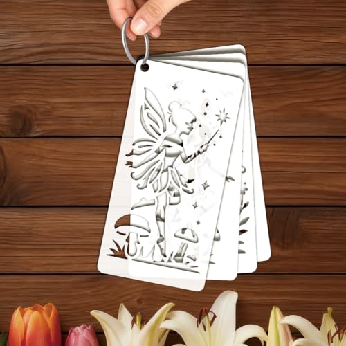 12 Sheets Fairy Stencils for Painting, Moon Fairy Wildflower Butterfly Drawing Templates Plastic Art Templates for Painting on Wall Wood Home Decor - style: Fairy