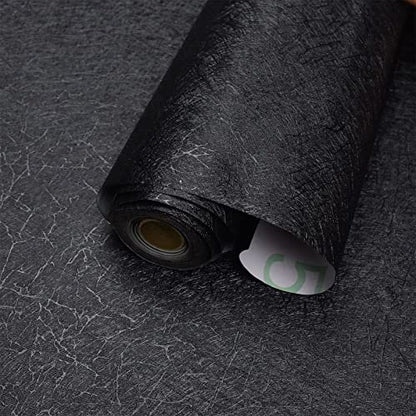 MelunMer Black Silk Wallpaper Peel and Stick Removable Textured 15.7"x197" - color: Black, size: 15.7" x 197"