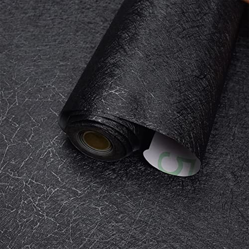 MelunMer Black Silk Wallpaper Peel and Stick Removable Textured 15.7"x197" - color: Black, size: 15.7" x 197"