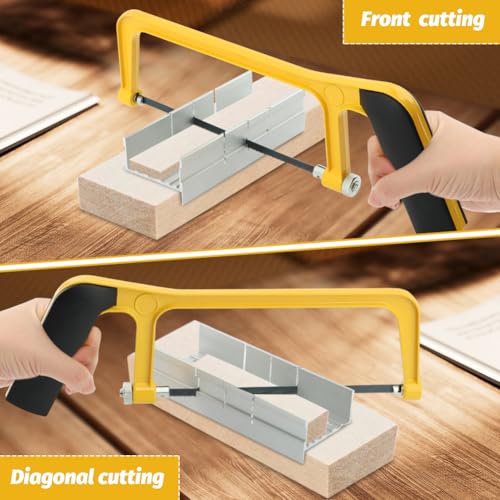6'' Mini Hacksaw and Mitre Block Set, Compact Hand Operated Hack Saw with 2 Spare Blades, Aluminum Cutting Saw Hack Saws for Metal, Used to Cut Drywall, Wood, Metel, Plastic (Yellow) - color: Yellow