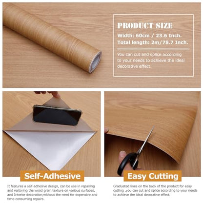 Wood Grain Contact Paper Peel and Stick Wallpaper Self Adhesive Wall Paper for Furniture Countertop Drawer Shelf Liner Cabinet Waterproof Easy to Clean 23.6" X 78.7" - color: Teak, size: 23.6"W x 78.7"L