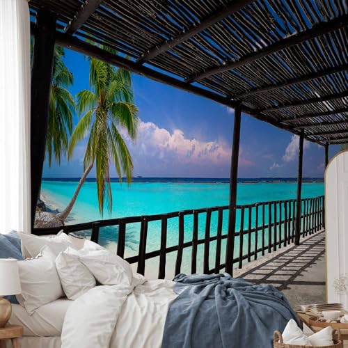 artgeist - Peel and Stick Wall Mural, Living Room Tropical Island 77x55 in - color: #06, size: 55"x77"