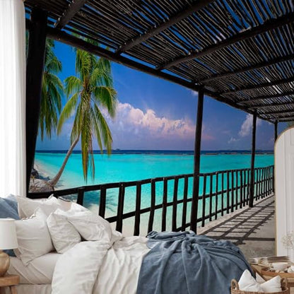artgeist - Peel and Stick Wall Mural, Living Room Tropical Island 77x55 in - color: #06, size: 55"x77"