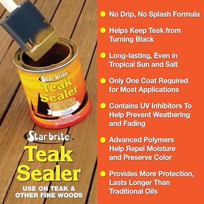 STAR BRITE Durable Clear Teak Sealer - One-Coat Coverage for All Fine Woods - Lasts Longer Than Traditional Oils - Clear Color - 1 GAL (096800) - color: Clear, style: 128 Oz Gallon