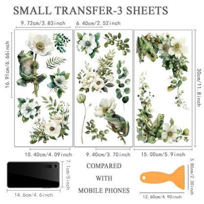 OLYCRAFT 3Pcs/Set White Flowers Rub on Transfers for Furniture and Craft 6x12 Inch Green Plant and Frog Furniture Decal Transfer Stickers Rub on Decal with 1Pc Scraper for Cabinet Wardrobe Decoration - style: White flower