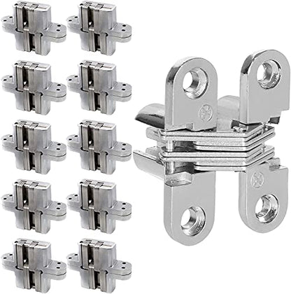 10 Packs Hidden Door Hinges 10 Pack Concealed Cross Hinge Invisible 180 Degree Hinges Swing Coss Invisible Hinge for Cabinets, 0.47'' Leaf Width, 1.7" Leaf Hight
