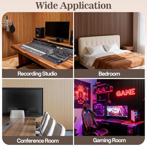 4 Pack Acoustic Wood Panels for Wall 94.48" x 12.79" Soundproof - color: Walnut, size: 94" x 12" (4 PCs)