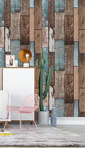EeeComing 393"X17.7" Wood Wallpaper Peel and Stick Wood Look Grain Plank Contact Paper Vintage Wall Paper Stick and Peel Self Adhesive Removable Wallpaper Rustic Distressed Faux Vinyl Roll
