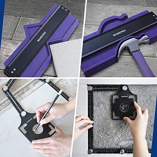 WORKPRO Contour Gauge Tool, Angle Measuring Ruler Set with 10-Inch Gauge