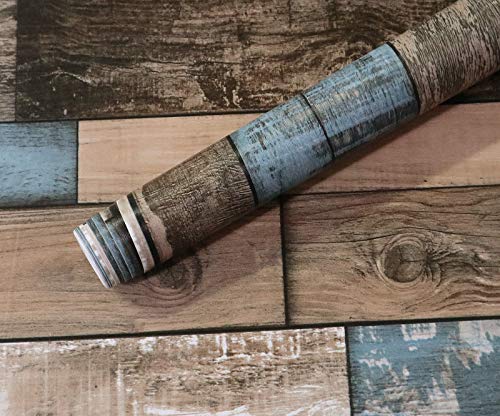 EeeComing 393"X17.7" Wood Wallpaper Peel and Stick Wood Look Grain Plank Contact Paper Vintage Wall Paper Stick and Peel Self Adhesive Removable Wallpaper Rustic Distressed Faux Vinyl Roll