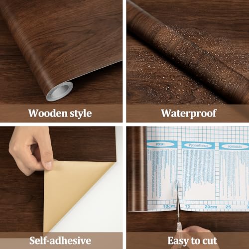 Wood Grain Contact Paper Self Adhesive Peel and Stick Wallpaper for Cabinet - color: Dark Brown, size: 11.8" x 118"