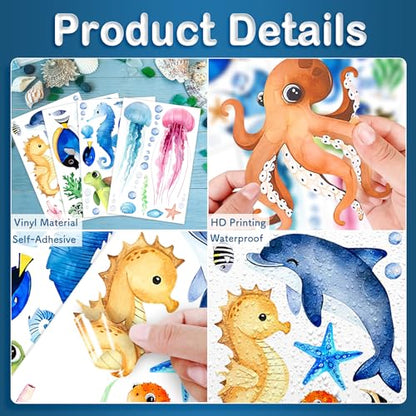 Ocean Sea Animals Wall Decals Stickers, 4 Sheets 52 Pcs - color: Ocean Animal