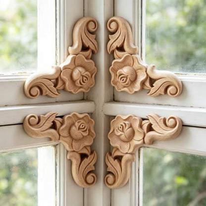 8 PCS Unfinished Wood Rosette Appliques Onlays, 6cm/2.36" DIY Corner Carving Decals for Cabinet Dresser Wardrobe Wall Ceiling Chest