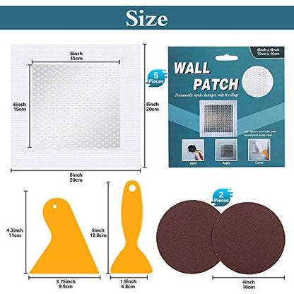 Drywall Repair Kit, 6 pcs, Aluminum Wall Repair Patch Kit - size: 6" x 6" - 5 Pcs