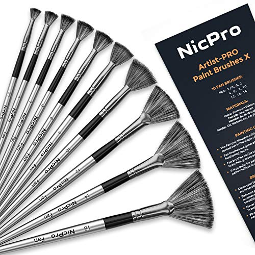 Nicpro Fan Paint Brushes 10 PCS Artist Painting Brush Set Soft Anti-Shedding Nylon Hair Wood Short Handle for Acrylic, Watercolor, Oil, Craft Painting - size: 10PCS - Fan