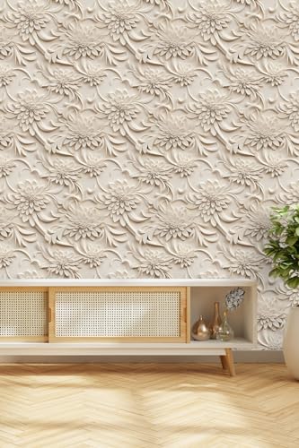 Peel and Stick Wallpaper Light Brown Scroll Floral Accent - color: Brown, size: 17.7" x 118"