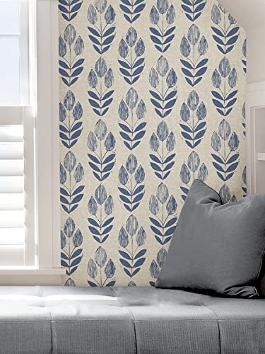 NuWallpaper Blue Folk Tulip Peel & Stick Wallpaper - color: Blue