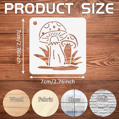 Augshy 56Pack Mushroom Stencils for Painting Moon Flowers Wall Decor 3 Inch - style: Mushroom