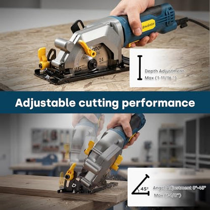 Enventor Mini Circular Saw, 4.8A 4-1/2" Electric Circular Saw with 3 Saw Blades, 4000RPM, Max Cutting Depth 1-1/16" for Wood Cutting
