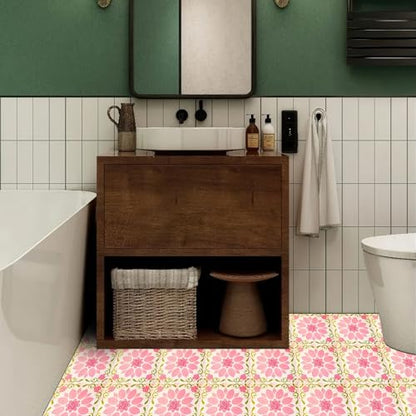 HOMETITUTE Pink Rose Floral Peel Stick Vinyl Floor Tile 12x12 Inch - style: Pink Rose Floral