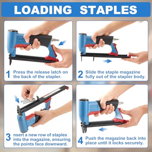 Pneumatic Upholstery Stapler, 21 Gauge Compatible with 80 Series Air Staple Gun (1/2" Crown), 1/4"-5/8" Length, 190-staple Magazine, 60-100 Psi, 1/4" Npt - style: Short,21 Gauge