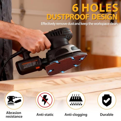 84Pcs Mouse Detail Sander Sandpaper, 6 Holes Triangle Sanding