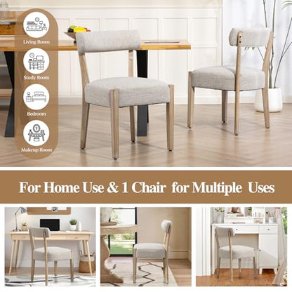 ZJhome Dining Chairs,Set of 6 Mid-Century Modern Wooden Kitchen Chairs with Linen Upholstery - Low-Back Woven Design for Kitchen & Dining Room,Oatmeal Fabric - color: Oatmeal Fabric, size: Set of 6