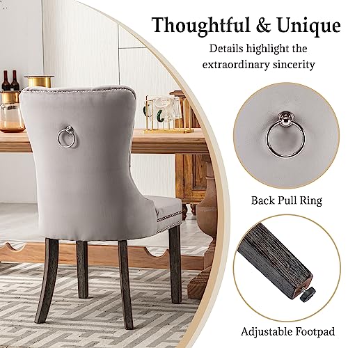 Light Grey Velvet Dining Chairs Set of 4, Elegant Tufted&Nailhead, Wood Leg - color: Light Grey, Wood Leg, size: set of 4