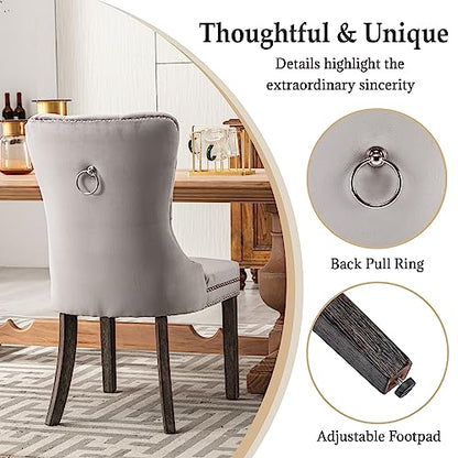 Light Grey Velvet Dining Chairs Set of 4, Elegant Tufted&Nailhead, Wood Leg - color: Light Grey, Wood Leg, size: set of 4