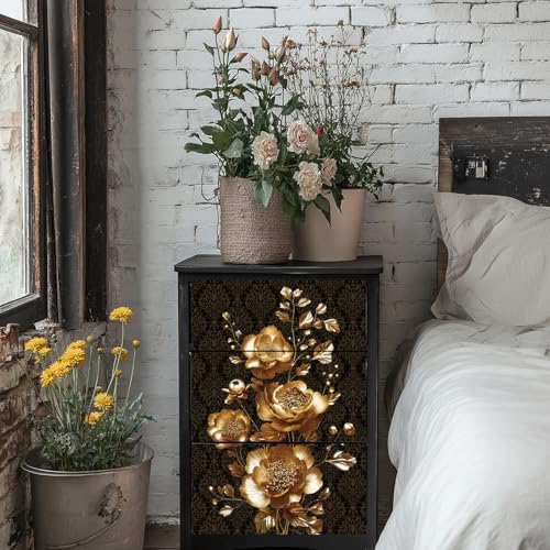 GLOBLELAND 3 Sheets 3D Gold Peony Rub on Transfer for Furniture 6×12 inch - style: 3D Golden Peony
