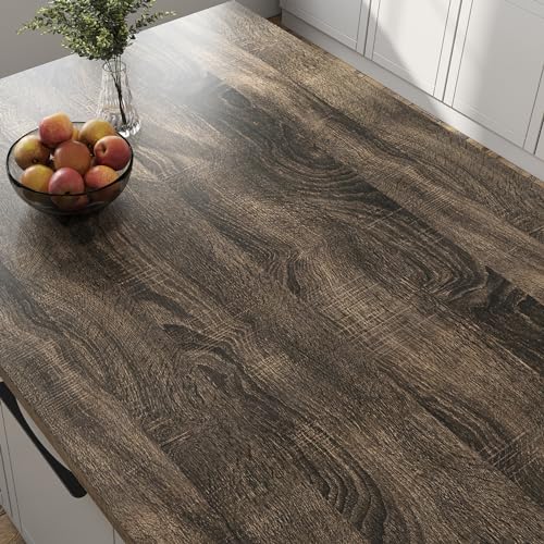 Livelynine 15.8x394 Wood Countertop Contact Paper Waterproof Peel and Stick Countertops Waterproof Cabinet Wallpaper Black Brown Wood Grain Vinyl Wrap Desk Cover Kitchen Counter Top Covers Heavy Duty - color: Dark Natural Wood, size: 15.8" x 394"