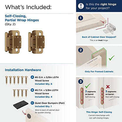 Amerock 1 Pair 3/8" Inset Champagne Bronze Self-Closing Wrap Hinge - color: Champagne Bronze, size: 3/8 Inch (10 mm) Inset