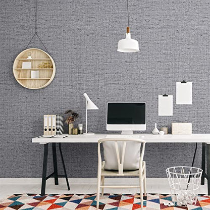 Grey Grasscloth Peel and Stick Wallpaper Gray Contact Paper 472inch Waterproof Removable Faux Linen Stick on Wallpaper Textured Self Adhesive Vinyl Roll for Cabinets Drawer - color: Dark Gray, size: 15.7" x 472"