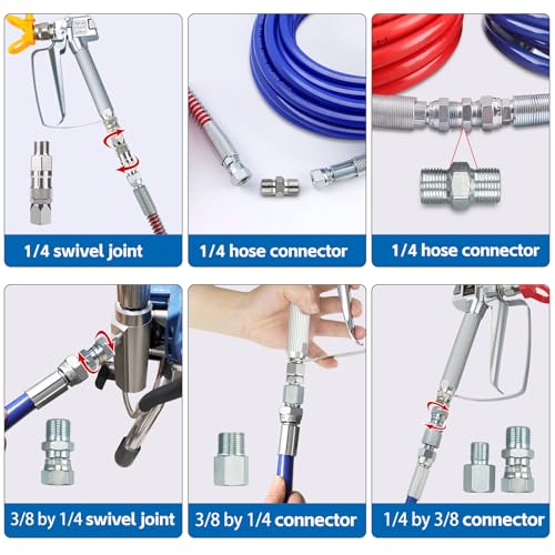 6Pcs Sprayer Joint Set Spray Gun Swivel Joint and Paint Hose Connector Accessories for Airless Paint Sprayer - size: B-6 size sprayer joints