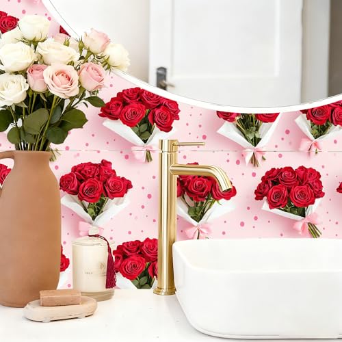 Wall Decal 78.7 x 15.7 in Red Rose Bouquet Peel and Stick - color: colorful1023