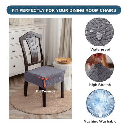 Waterproof Stretch Dining Chair Seat Covers, Set of 6 Dark Gray - color: Dark Gray, size: 16-20in-Rear-gapped